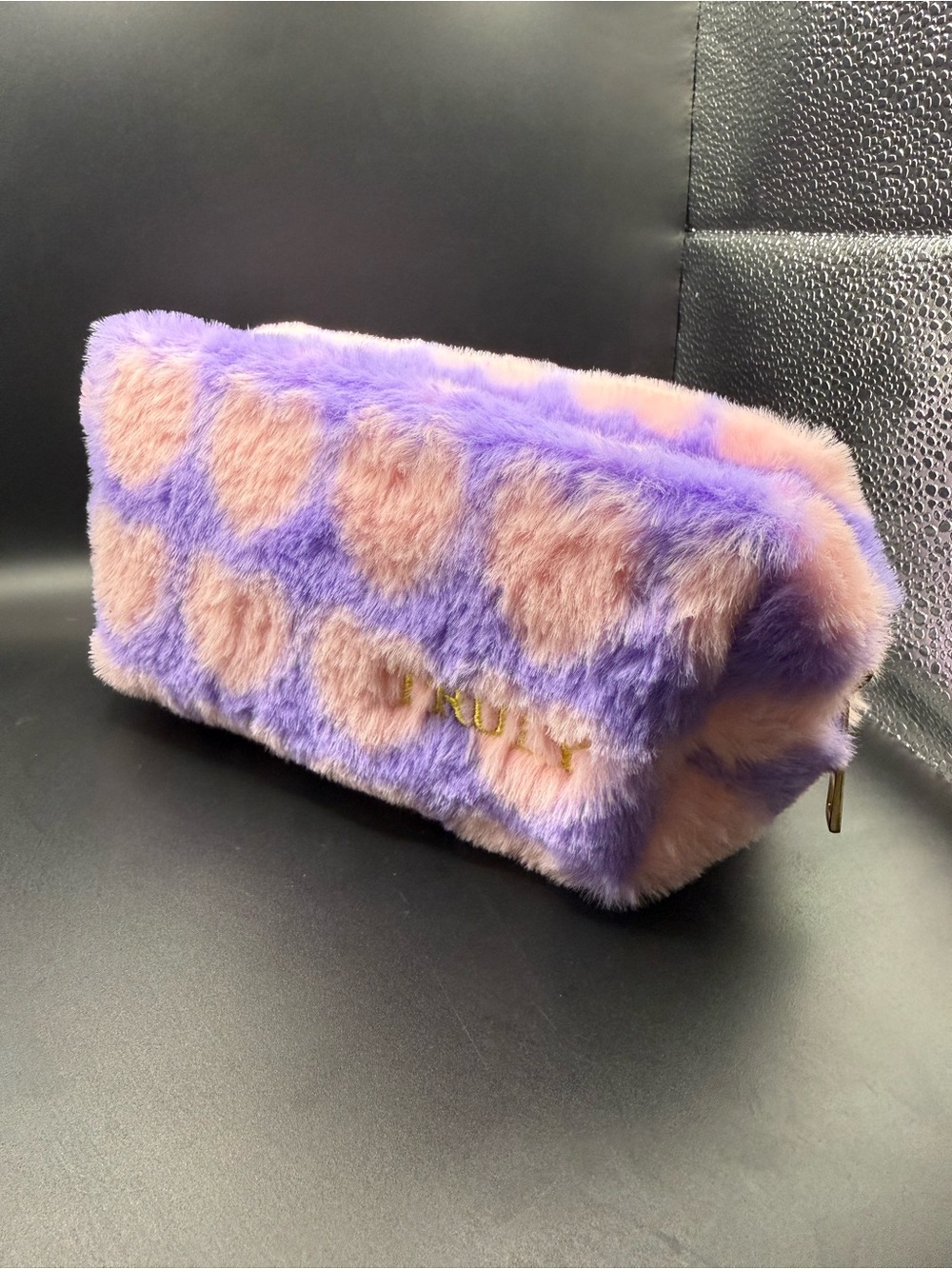 Truly Beauty Lavender and Blush Faux Fur Cosmetic bag